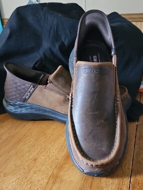 Skechers Brown Leather Slip-On Casual Loafers